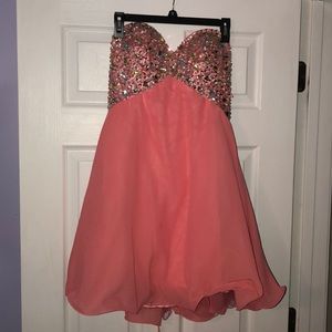 Pink Strapless Beaded Semi Formal Dress